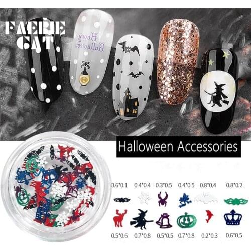 Halloween Nail Accessories Slice Plating Witch Pumpkin Bat Crown Spider 3d Nail Art Decor Metal Computer Patch DIY Nail Sticker