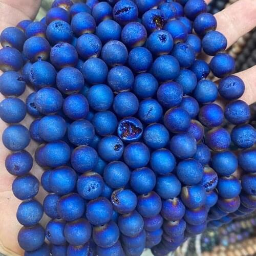Druzy Agate Beads 6mm 8mm 10mm 12mm Pick Size 15'' Strand Round Loose Natural Blue Druzy Agate Beads DIY For Jewelry Making