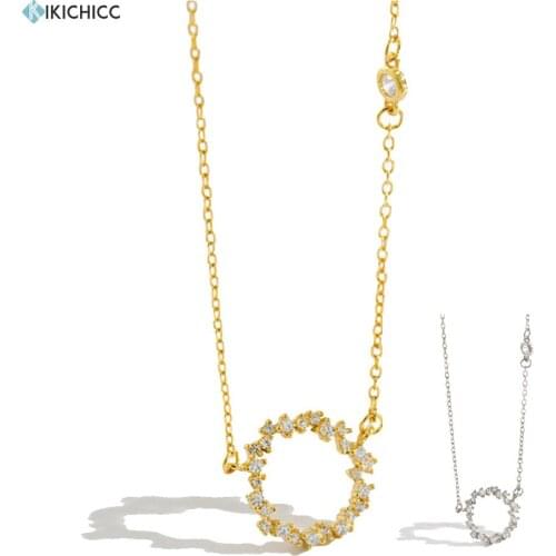 KIKICHICC 925 Sterling Silver Gold Circle Round Pendant Zircon Pave Long Chain Necklace Wedding Gift Fashion Jewelry For Women