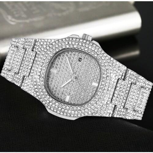 Fashion Dress Watch Men Crystal Mens Watches Diamond Stainless Steel Luxury Date Clock reloj mujer Women Quartz Wristwatch