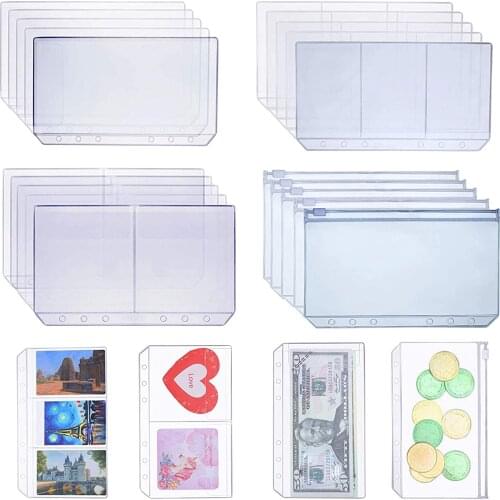 6PCS Clear A6 File Holder Transparent PVC Loose Leaf Pouch Self-Styled Zipper Filing Organizer Bags