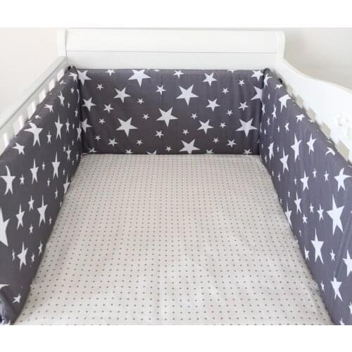 1PCS Baby Crib Cotton Bumpers In the Crib For Newborn Cotton Linen Cot Bumper Baby Bed Protector Grey Stars Print Kids Bedding