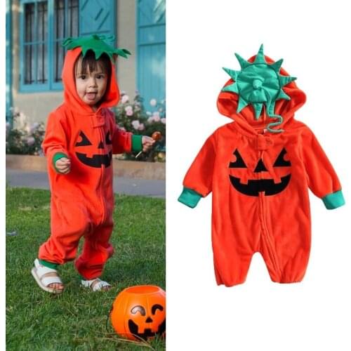 Halloween Infant Baby Girls Boys Rompers 0-24M Long Sleeve Hooded Zip Halloween Costume Jumpsuit