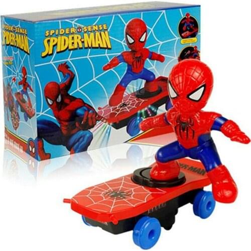 Disney Spider-man Stunt Scooters Electric Musical Toy Automatic Flip Rotation Skateboard Figure Gift toy For Kid