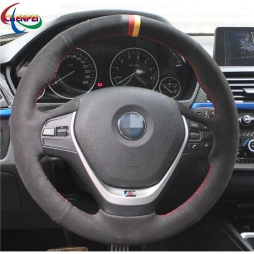 DIY Anti-Slip Black Suede Black Red Yellow Marker Car Steering Wheel Cover For BMW F30 320i 328i 320d F20 Car Accessories