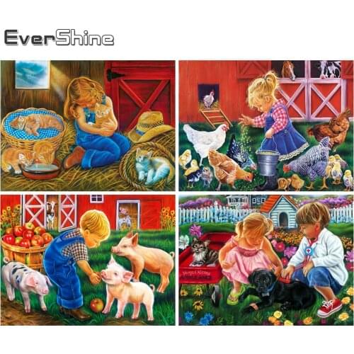 Evershine 5D DIY Diamond Painting Child Craft Kit Diamond Embroidery Farm Cartoon Cross Stitch Mosaic Home Decorations