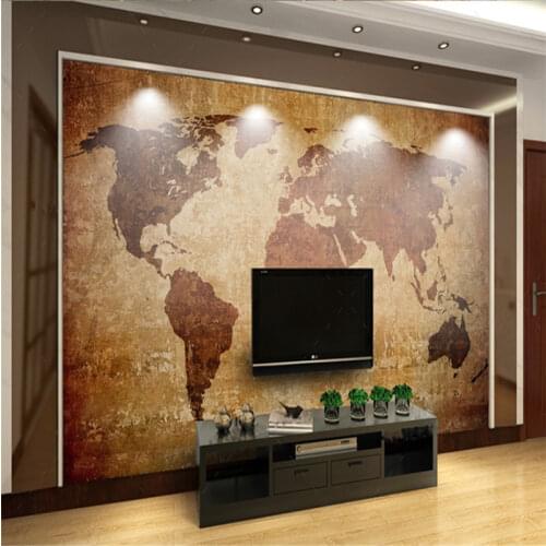 European Vintage 3D Brown World Map Background Wall Mural Wallpapers for Living Room Bedroom Decor 3D Wall Papers Home Decor