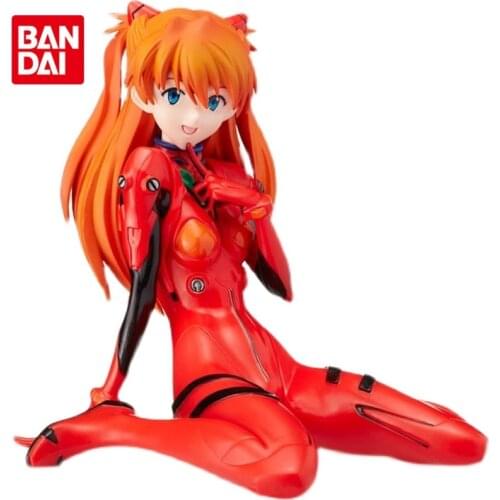 Bandai Genuine NEON GENESIS EVANGELION Asuka Langley Soryu Driving Suit Sitting Posture Anime Action Figure Toys Gifts For Kids