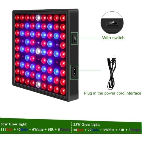 Grow Light Full Spectrum 410-730nm LED Growing Lamps AC85-265V 50W Plant Growth Lighting for Plants Flowers Seedling Cultivation