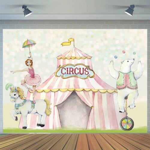 Girl Princess Circus Birthday Party Backdrops Cake Table Decor Amusement Park Photography Background Photocall