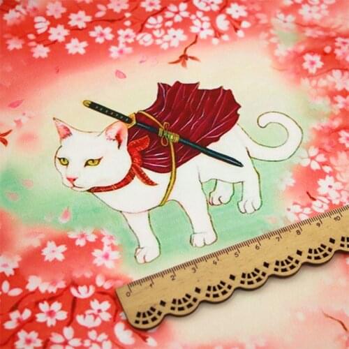 FYS52 1meter Cat Pattern Japanese Style Silk Fabric For DIY Accessories Silk Scarves The Scarf Pillow Bed Sheet Curtain Fabric