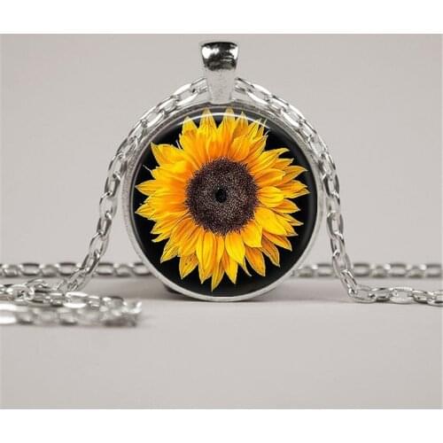 YELLOW SUNFLOWER Handmade Altered Art Glass Pendant Necklace or Keychain Jewelry