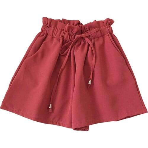 Korean Chic Summer Flower-bud Loose Shorts Women 2020 Preppy Style Elastic High Waist Lace Up Women Shorts Black