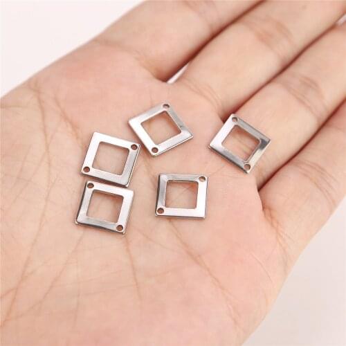 20pcs/lot Silver Tone Double Hole Stainless Steel Square Pendants Charms Connector for DIY Jewelry Making