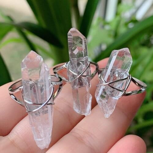 Healing Irregular Stone Open Ring Wire Wrapped Crystal Rings for Women Rock Natural White Clear Quartz Finger Ring Jewelry Party