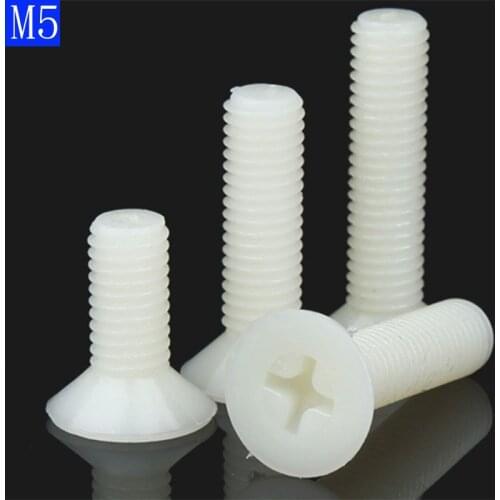 M5 x 0.8 White Nylon Phillips FLAT HEAD Machine Screws Black Countersunk Bolts DIN 965 ISO 7046