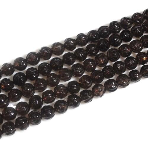 Natural Smoky Quartz 6 8 10 12mm 3D Rose Carve Grey Crystal Round Gemstone Bead Accessories Necklace Bracelet DIY Jewelry Making