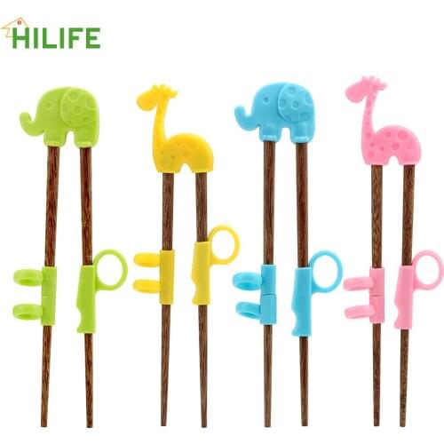 Wenge Wood Silicone Cartoon Children Learning Chopsticks 1 Pair Baby Training Chopsticks Baby Exercise Training Chopsticks