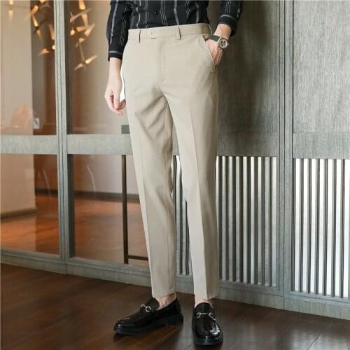 2021 Autumn Solid Color Business Dress Pants for Men Classic Office Social Suit Pants Casual Slim Fit Wedding Formal Trousers