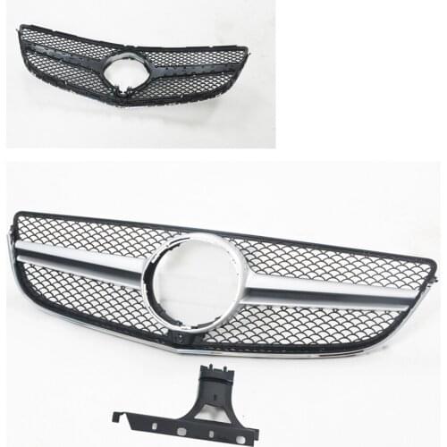 GTR Style Front Grille For Mercedes-Benz C207 X204 2014-2016 E Class Coupe AMG W/ Camera Hole Silver Replacement Bumper Grill