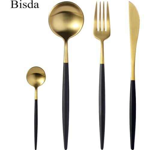Luxury Black Cutlery Dinnerware Set 24 Pcs Stainless Steel Black Handle Gold Cutlery Tableware For 6 Persons in Restaurant