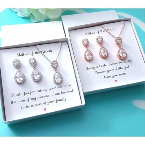 Customize crystal Tear Drop Earrings necklace wedding bridesmaid Mother of the Groom Bride Gifts, Mother in law Jewelry sets