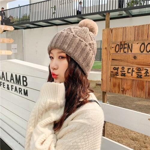 VISROVER 7 colorways acrylic winter hat for woman solid color bonnet with pompom autumn beanies warm soft winter skullies cap