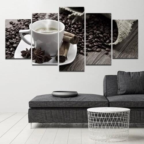 Coffee Bean Coffee Living Room Wall Painting Modern 5Pcs Frameless Minimalist Canvas Waterproof Ink Printing Decorative Painting