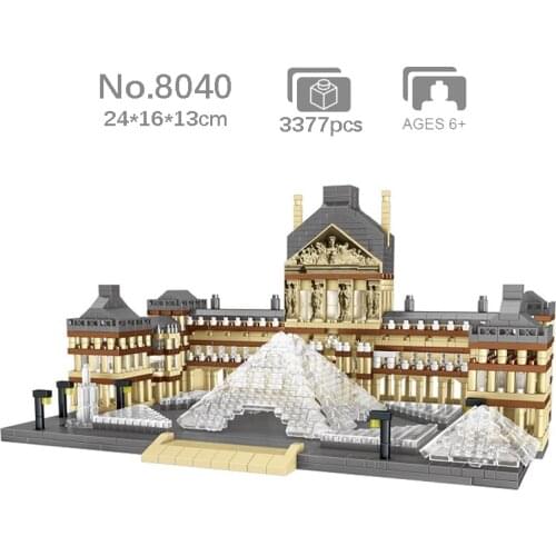 World Architecture Paris Louvre Museum 3D Model Mini Building Blocks DIY Micro Diamond Brick Block Gift Toy No Box