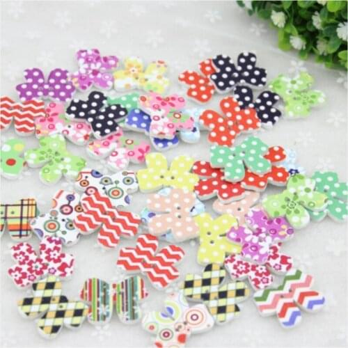 Three Kinds Bowknot Print 2 Holes Wooden Buttons For Sewing,Scrapbooking,Crafts,DIY Clothing Accessories Free Shipping