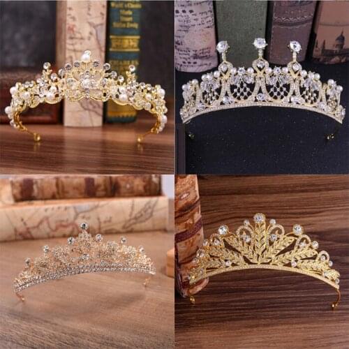 Luxury Gold Crystal Women Girls Tiaras and Crowns Headpiece Pageant Wedding Hair Piece Hair Accessories Bridal Head Jewelry