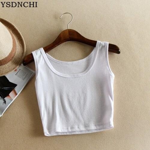 YSDNCHI White Crop Top Summer Cotton Vest U neck Women Tank Sleeveless Tops Female Casual Sport Slim Solid Dropship