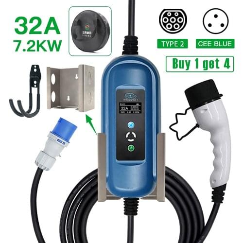 11KW 8A/10/13/16A Type 2 EV Charger CEE RED Plug Adapter Cable EV Charging Cable For Electric Car