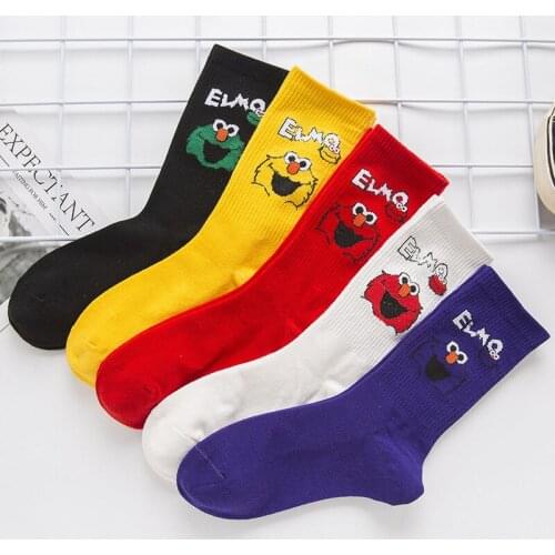 Women Socks Woman Sesame Street Cartoon Cosplay Socks Elmo Cookie Monster Funny Cute Kawaii Cotton Sock Long Sox Streetwear Soks