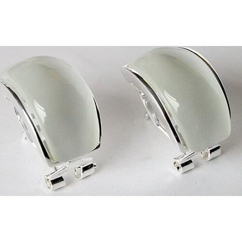 Hot sell Noble- Ladys charm 925 Sterling Silver 13*20mm Natural stone Clear White Cat Eye Opals Stud Earrings 5.29