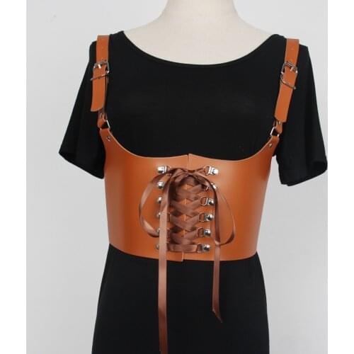 Fashion Corset Wide Leather Body Belts for Women Adjustable Slimming Waist Belt Harness Bondage Cummerbunds Female Casual