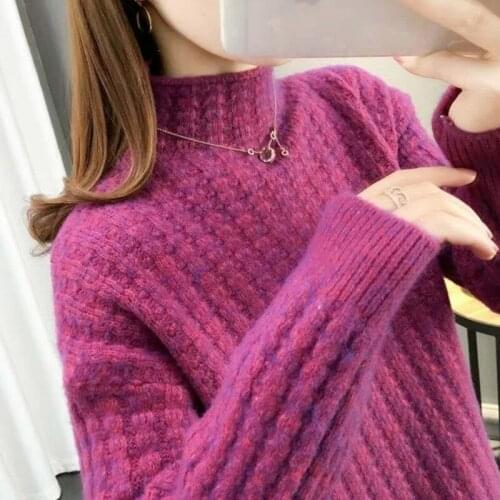 Womens Autumn Winter Warm Turtleneck Sweater Women 2021 New Fashion Loose Knitted Pullovers Female Purple Blue Jumper Tops