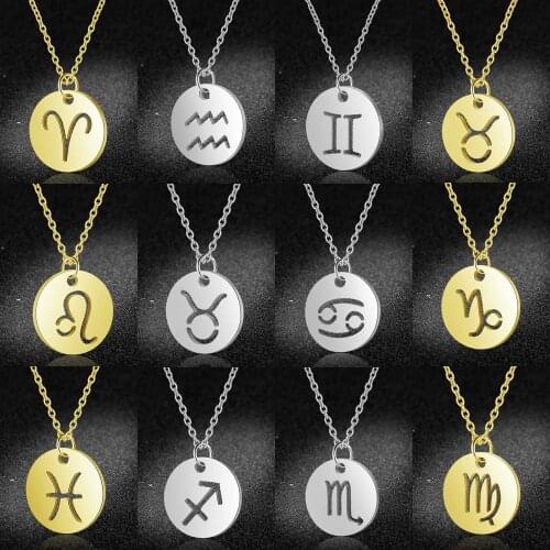 100% Stainless Steel 12 Constellation Charm Necklaces Women Jewelry High Polish Zodiac Pendant Necklace Wholesale Dropshipping
