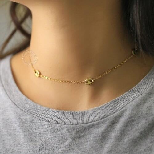 Gold Coffee Bean Choker Necklace For Women Girls Marina Satellite Link Chain Necklace Stainless Steel Adjustable Jewelry DDN278