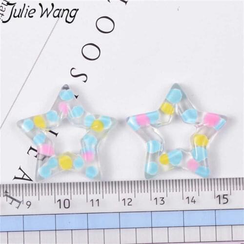 Julie Wang 10PCS Resin Hollow Star Charms Colorful Spot Epoxy Pendants Bracelet Jewelry Making Accessory Home Table Decor Props