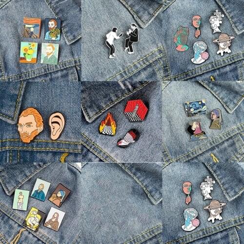 2-5PCS/Set Cartoon Figure Enamel Pin Badge Van Gogh Self-portrait Brooches for Friends Anime Lapel Pin Jewelry Gift Wholesale