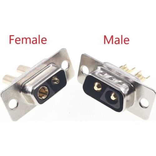 2 Sets D-Sub Connector Receptacle & Plug 30 AMP Large Current 2 Position 2 Pin Combo 2V2 Gold Flash Panel Mount Wire Solder Cup