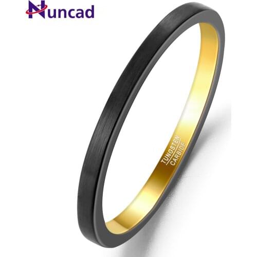 2mm Outer Black Inner Gold Frosted Men Rings Real Tungsten Carbide Wedding Bands Male Ring AAA Quality