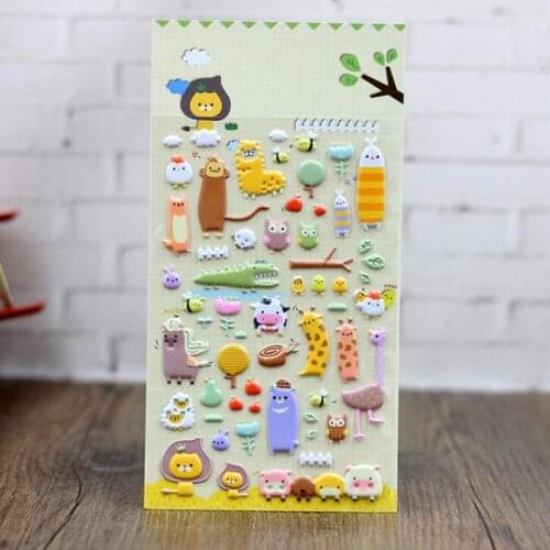 3pcs Animal Farm Cartoon Stickers 3d Bubble Stickers Clip Creative Stationery Gift + Nursery, Phone Diary Decorative Stickers