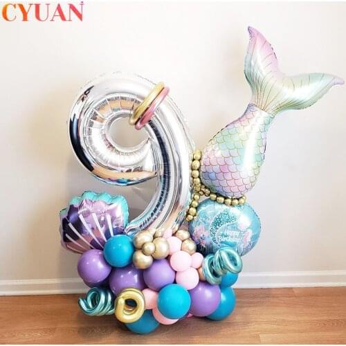 55pcs Little Mermaid Tail Birthday Balloons Set 32inch Number Balloon Kids 1 2 3 4 5 Years Girl Birthday Party Decoration Globos
