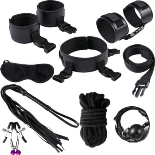 BDSM Sex Toys For Couples Handcuffs Whip Nipples Clip Blindfold Mouth Gag Adult Sex Toys Kit Bondage Toy Flirt Games For Couples