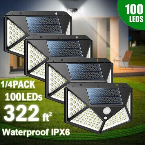 Wireless Solar Light 100 LED Outdoor Garden Waterproof Wireless Security Motion 3 Modes Solar Fence Garden Pathway Wall Lamp