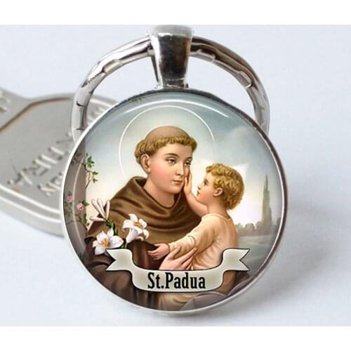 St Anthony of Padua Keychain Saint Pendant KeyringArt St Anthony Jewelry Cabochon Religious Religious Gift Key Chain Ring
