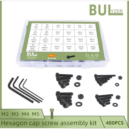 BULYZER Fasteners 12.9 Grade Carbon Steel Hexagon Socket Screw Nut Flat Washer Wrench Composite Suite
