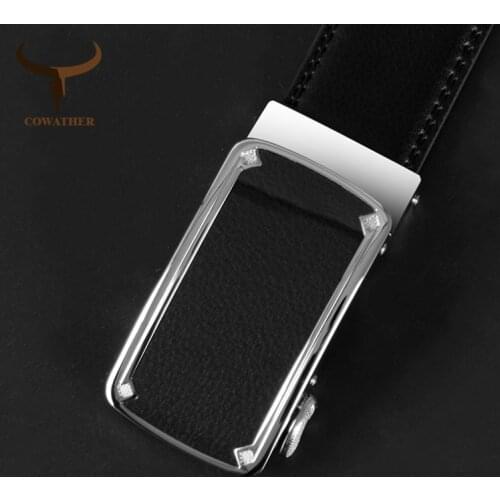 COWATHER Top Quality Men Belt Cow Genuine Leather Strap Cowhide Belt For Men Metal Automatic Buckle Male Strap Black Color CZ098
